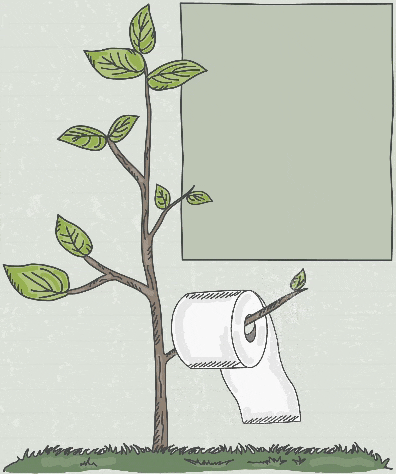 Animation of a loo roll swinging on a tree